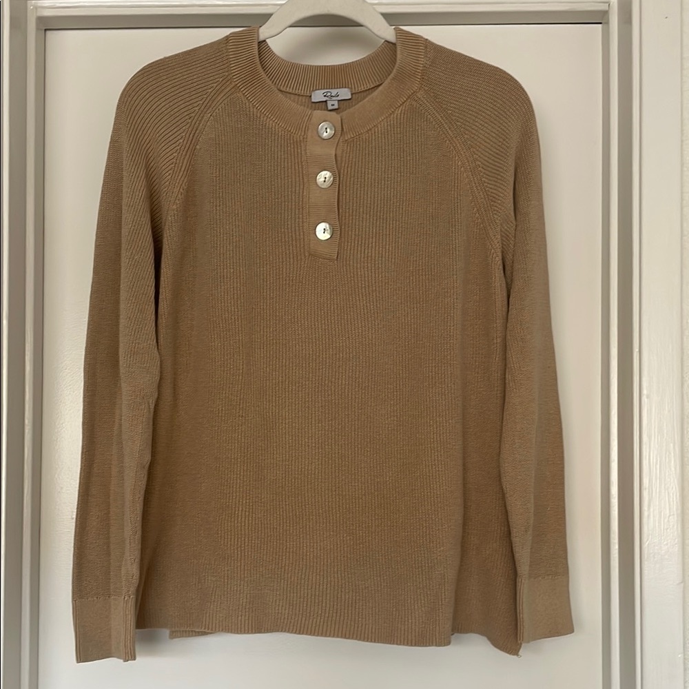 Rails Tan Knit Longsleeve Henley Piper Sweater Women's M